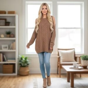 Express Open Shoulder Tan Sweater S